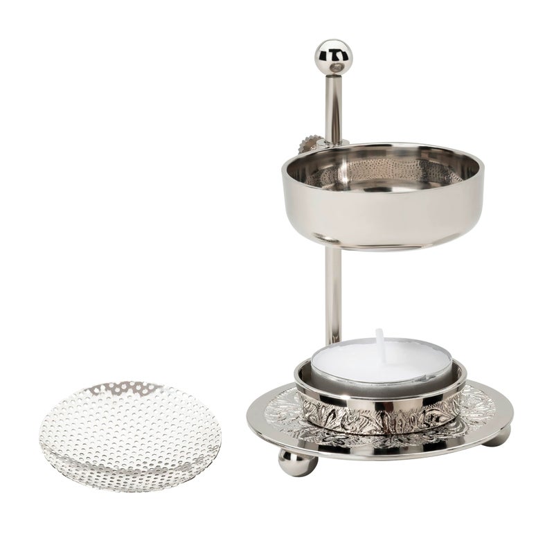 MaMeMi Premium Handmade Nickel-Plated Brass Incense Burner [Silver] with Adjustable Height (4.33 inch) â€“ Includes Screen and Tealight for Perfect Smoking Experience - Image 1